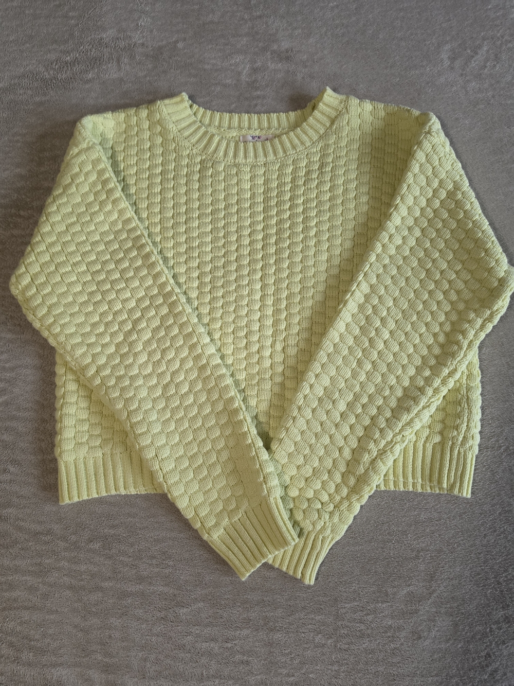 Hippie Rose Bubble Knit Crewneck Sweater in Pale Yellow